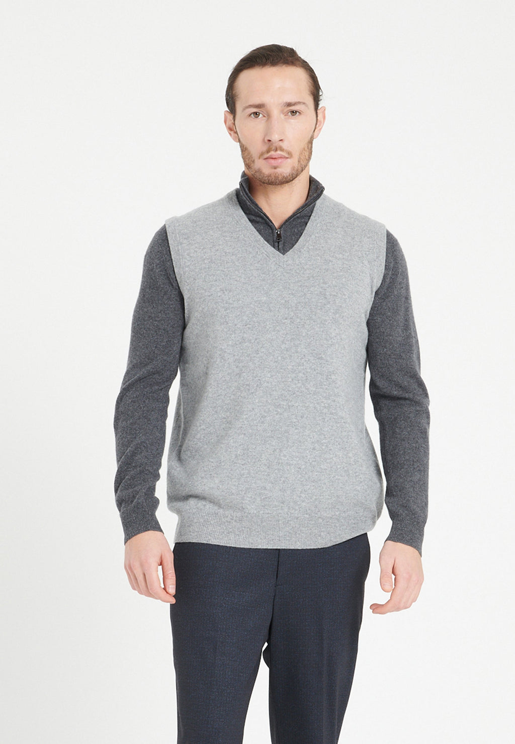 Gilet col V sans manches homme en cachemire gris clair - LUKE 9