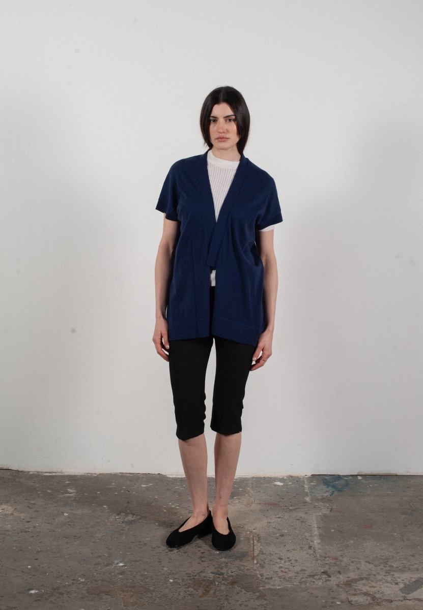 Gilet à manches courtes femme en cachemire & laine ultrafin bleu marine - KELLY 5