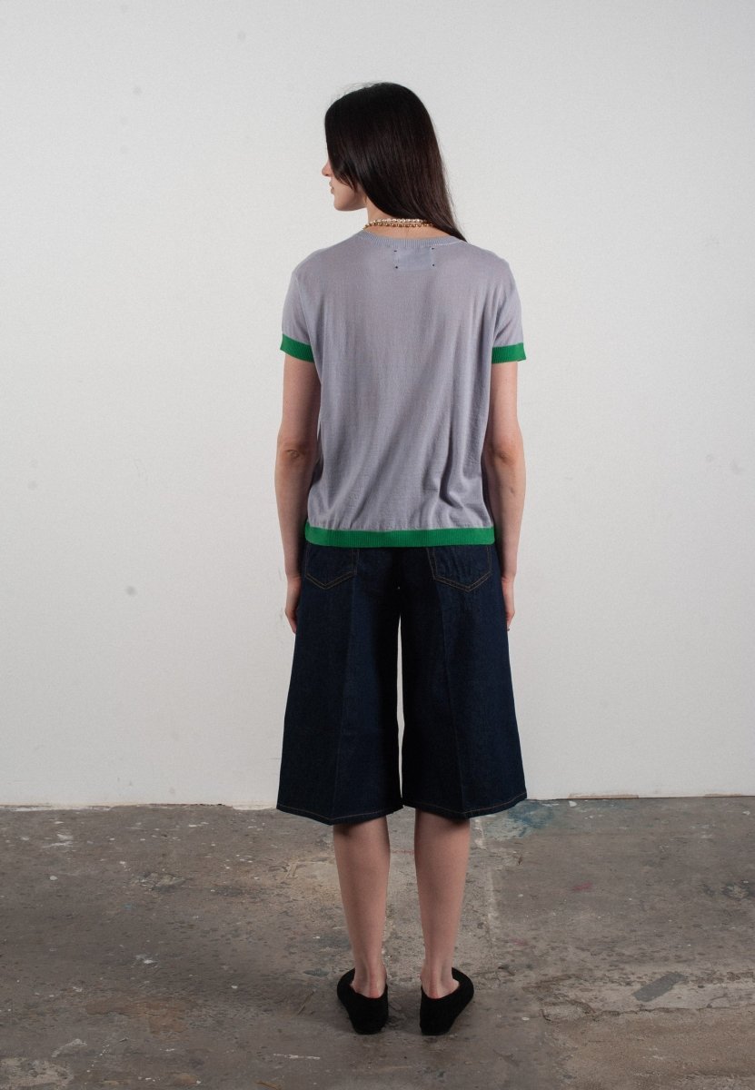T shirt col rond manches courtes femme en cachemire & laine ultrafin lavande & vert - KELLY 1