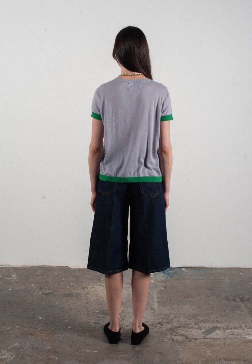 T shirt col rond manches courtes femme en cachemire & laine ultrafin lavande & vert - KELLY 1