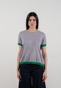 T shirt col rond manches courtes femme en cachemire & laine ultrafin lavande & vert - KELLY 1